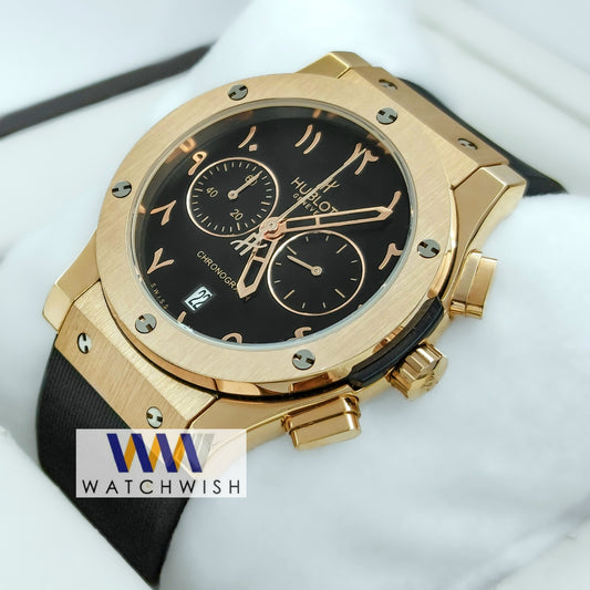 New Collection Rose Gold With Black Dial Chronograph Watch