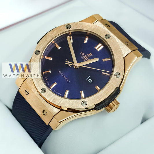 New Collection Rose Gold With Blue Dial Automatic Watch