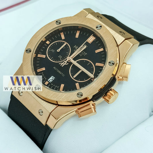 New Collection Rose Gold Case With Black Chronograph Brand Watch For Men