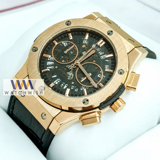 New Collection Rose Gold Case With Skeleton Dial Chronograph Branded Watch For Men