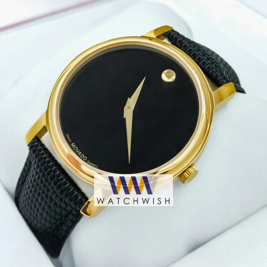 Luxury branded watch for men leather strap watch yellow gold with black dial