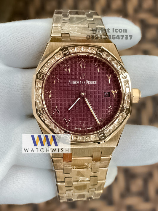 New Collection Rose Gold With Mehroon Dial Automatic Watch