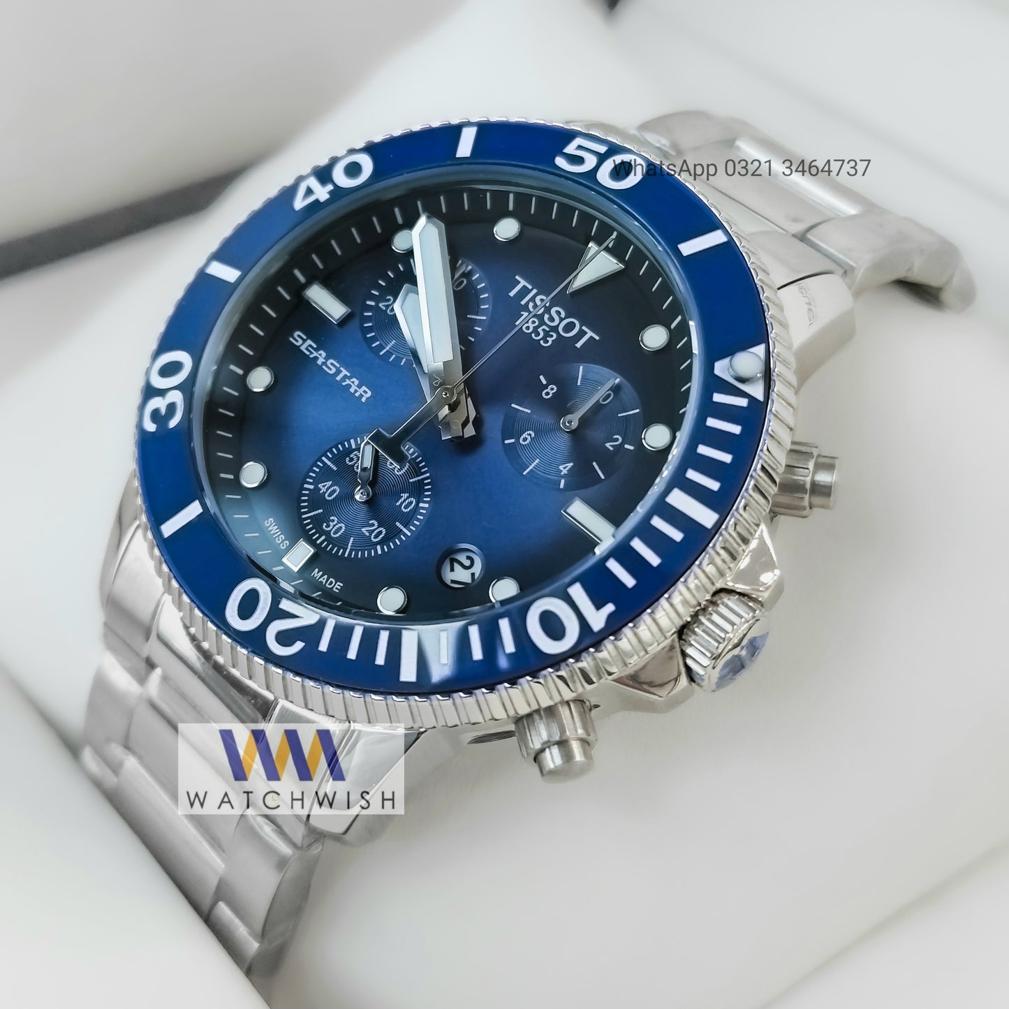 New Collection Silver With Blue Dial Chronograph Watch