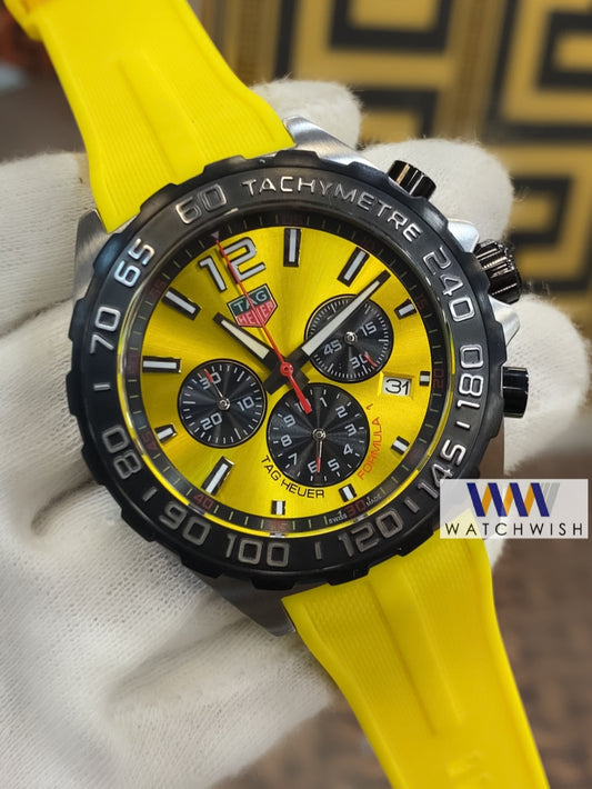 New Collection Silver With Yellow Dial Chronograph Watch