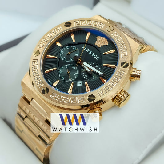 New Collection Yellow Gold With Black Dial Chronograph Watch