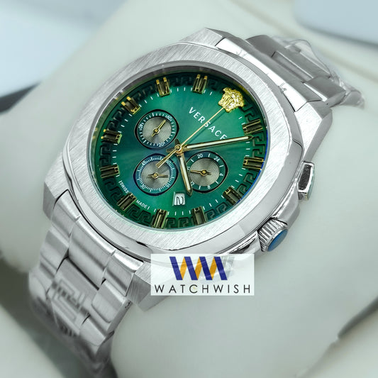 New Collection Silver With Green Dial Chronograph Watch