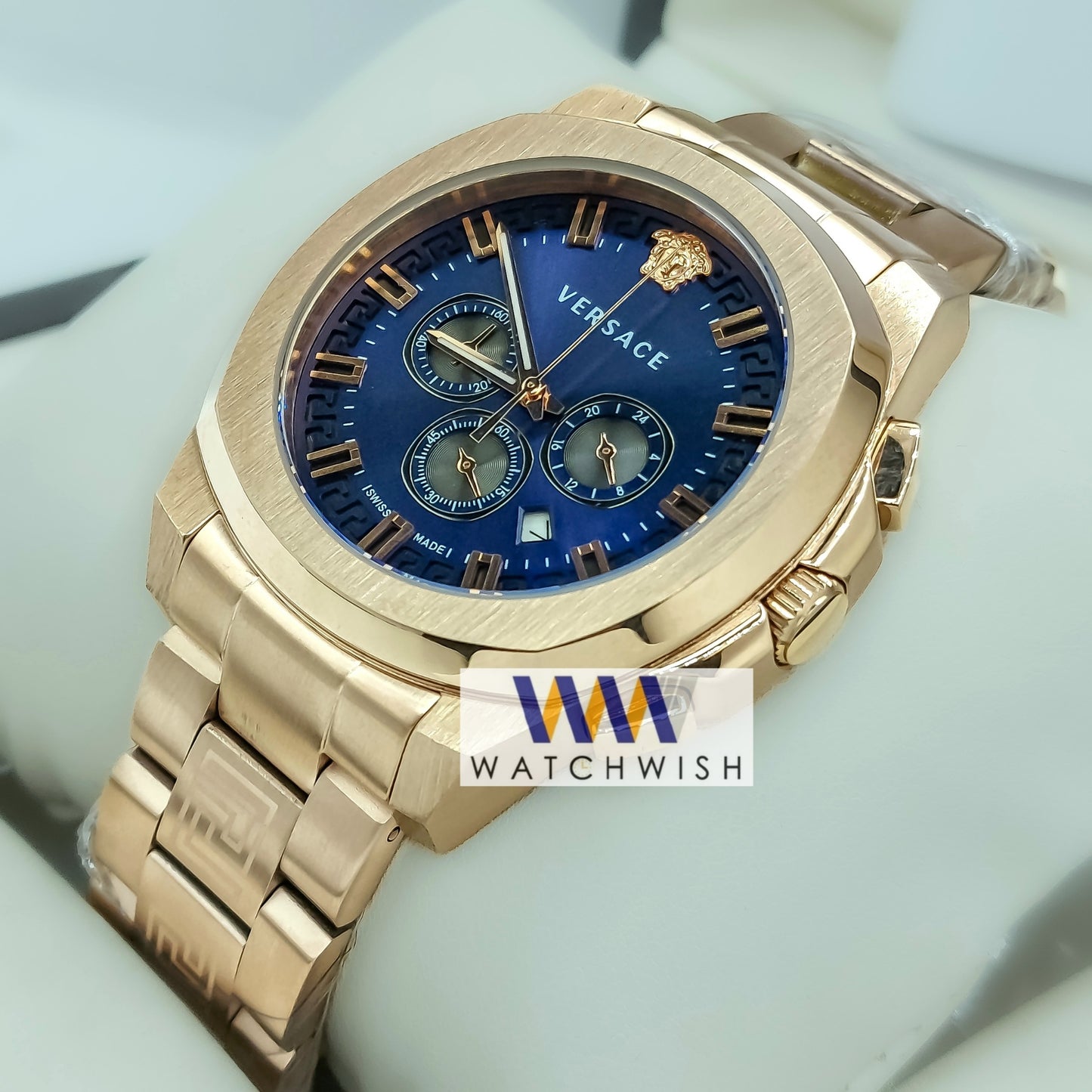 New Collection Rose Gold With Blue Dial Chronograph Watch