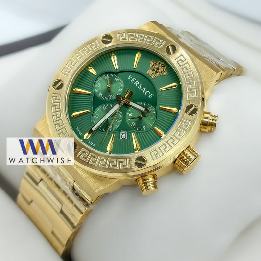 New Collection Yellow Gold With Green Dial Chronograph Watch