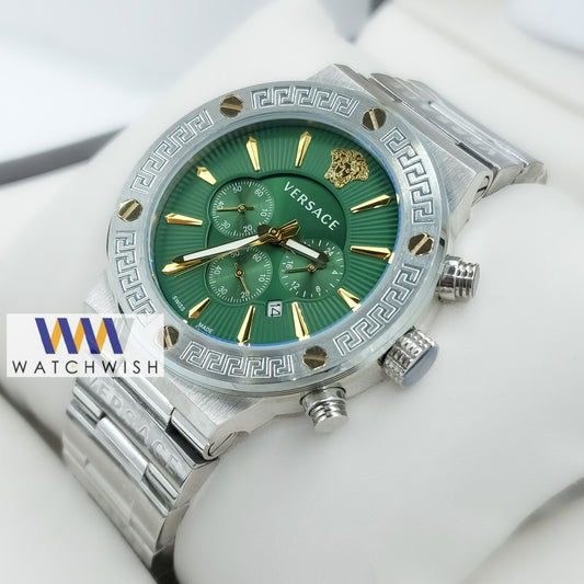 New Collection Silver With Green Dial Chronograph Watch