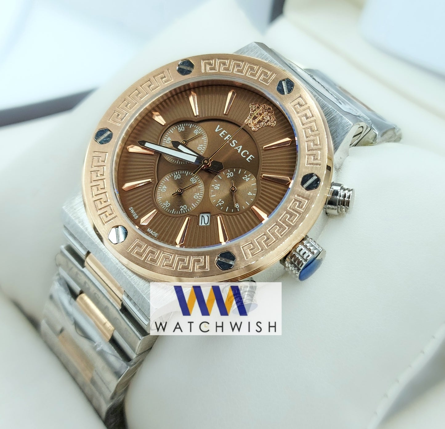 New Collection Two Tone With Brown Dial Chronograph Watch