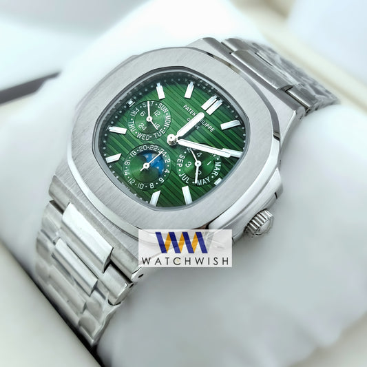 New Collection Silver With Green Dial Moon Phase Automatic Watch