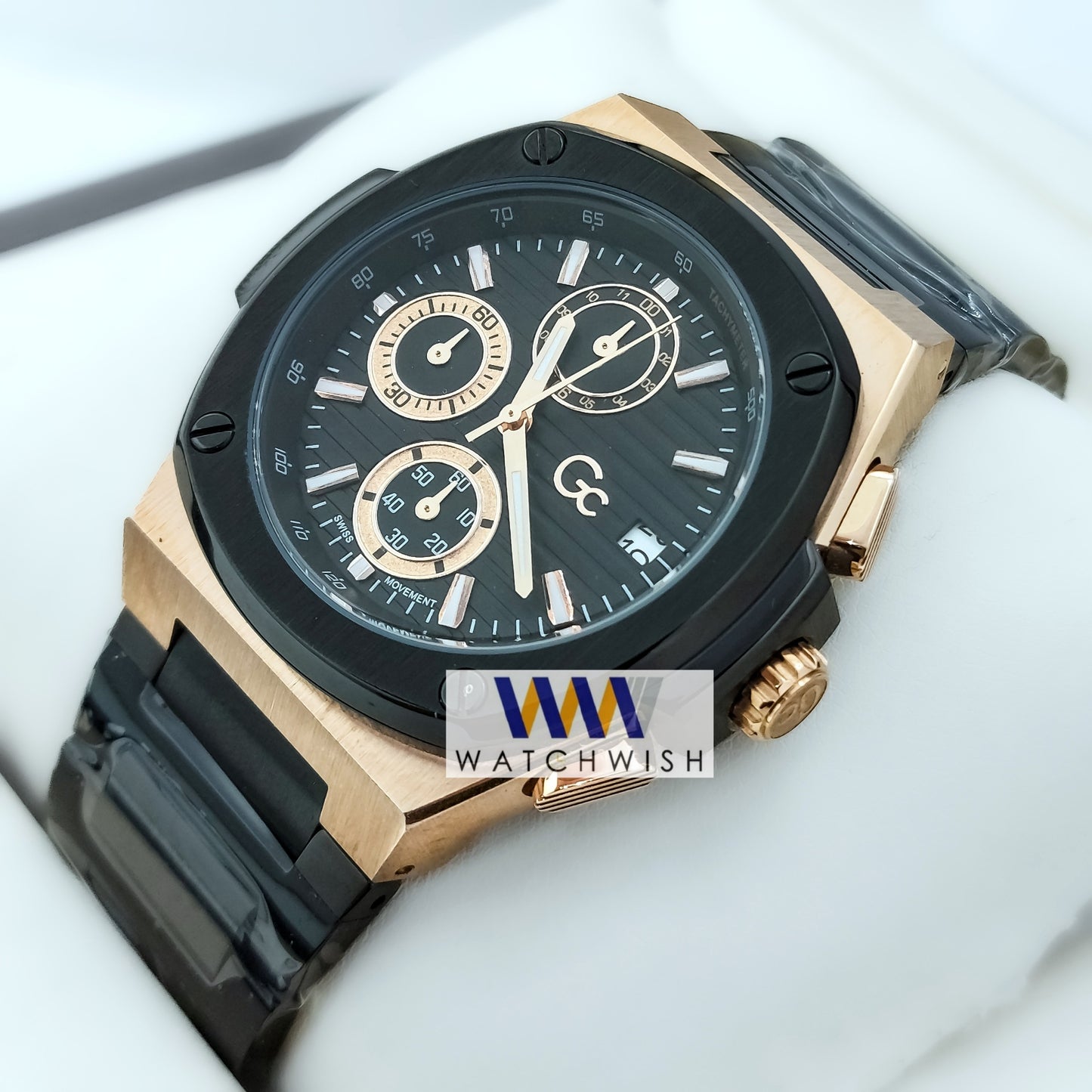 New Collection Two Tone Rose Gold With Black Dial and Bezel Chronograph Watch