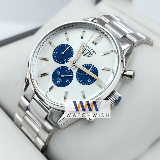 New Collection Silver With White Dial Chronograph Watch