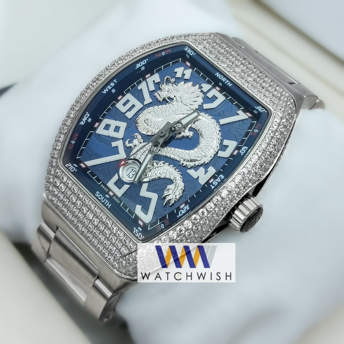 Exclusive Collection Silver Stone Case With Dragon Dial Automatic Watch For Men
