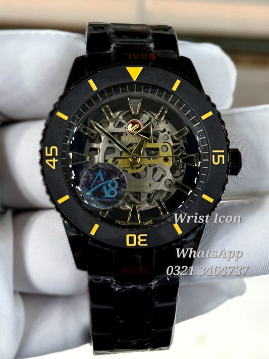 Latest Collection Skeleton Black Case With Black Dial And Bezel Chain Watch For Men
