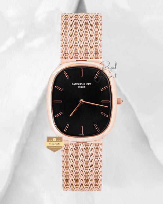 Latest Collection Square Rose Gold With Black Dial Chain Watch