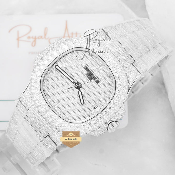 New Arrival Premium Silver With Dial Automatic Stone Watch