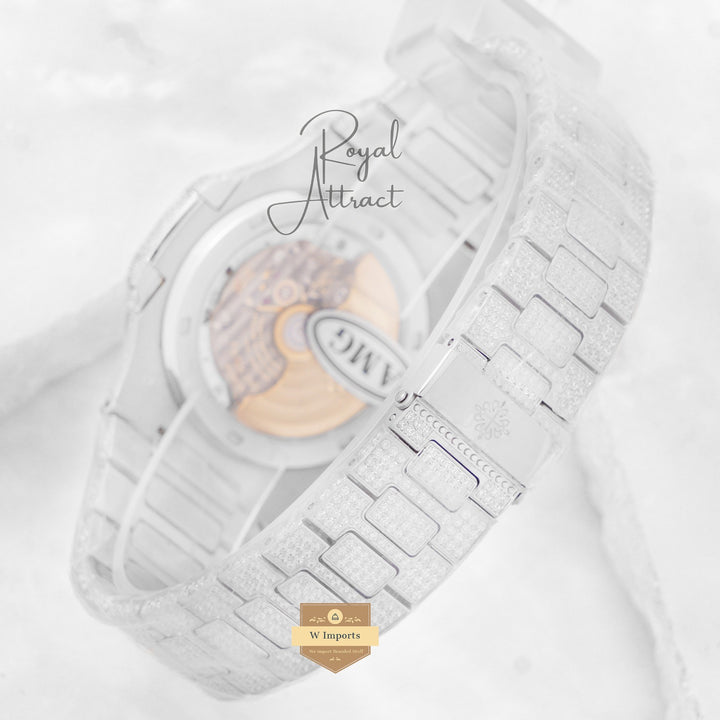 New Arrival Premium Silver With Dial Automatic Stone Watch