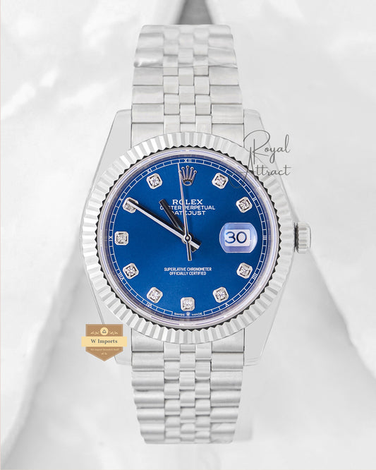 Latest Collection 41 Silver With Blue Dial Stoned Index Automatic Watch BP Made