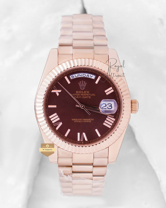 Latest Collection 40 Rose Gold With Brown Dial & Fluted Bezel Automatic Watch BP Made