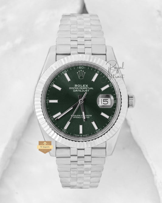 Latest Collection 41 Silver With Green Dial Fluted Bezel Automatic Watch BP Made