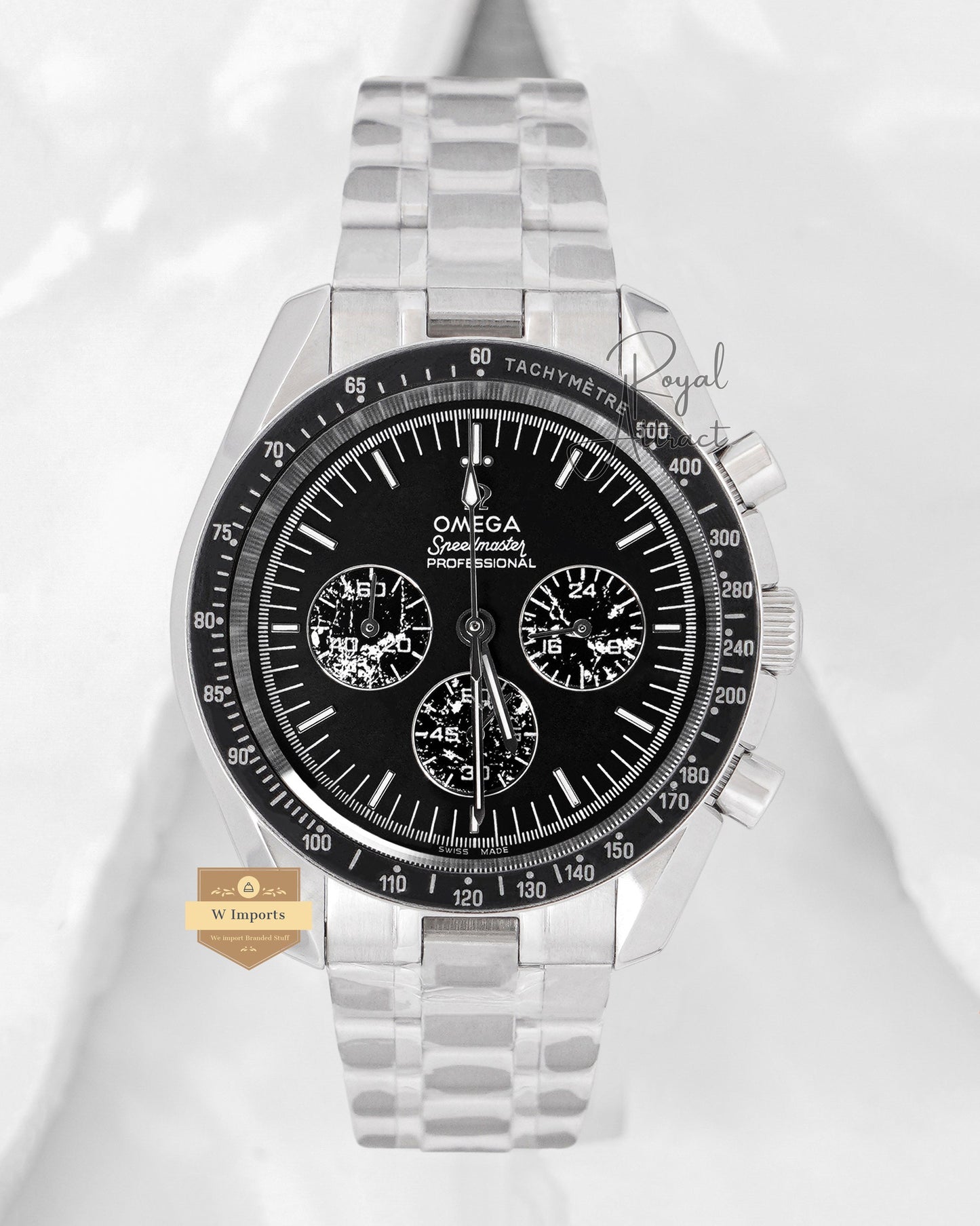 Chronograph Silver With Black Dial Chain Watch 42mm