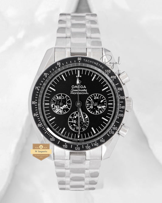 Chronograph Silver With Black Dial Chain Watch 42mm