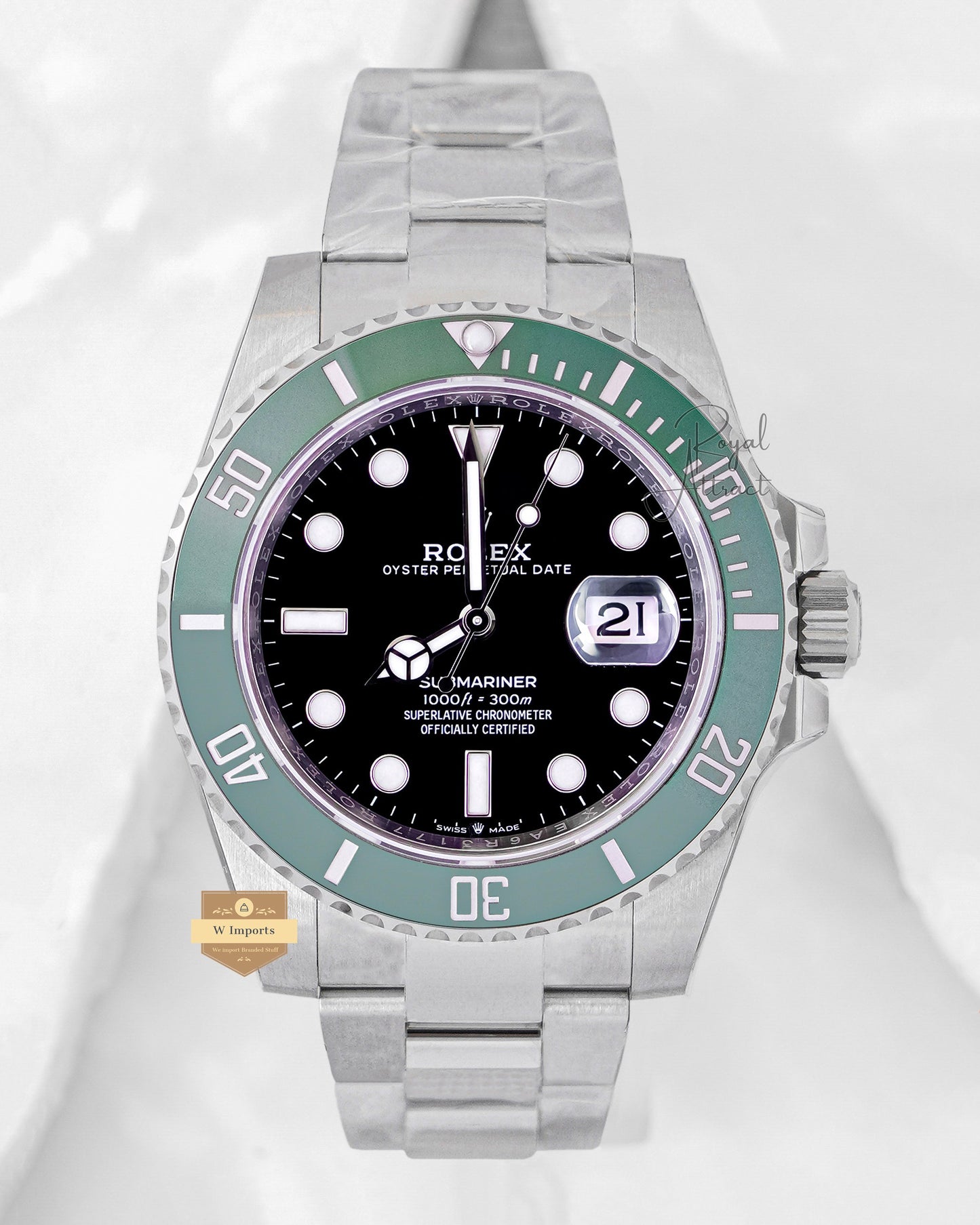 Latest Collection 40 Silver With Black Dial Green Bezel Automatic Watch Ew Made