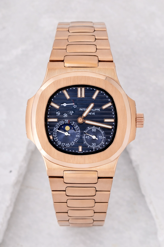 Latest Collection Chronograph Moon Phase Rose Gold With Blue Dial Automatic Watch