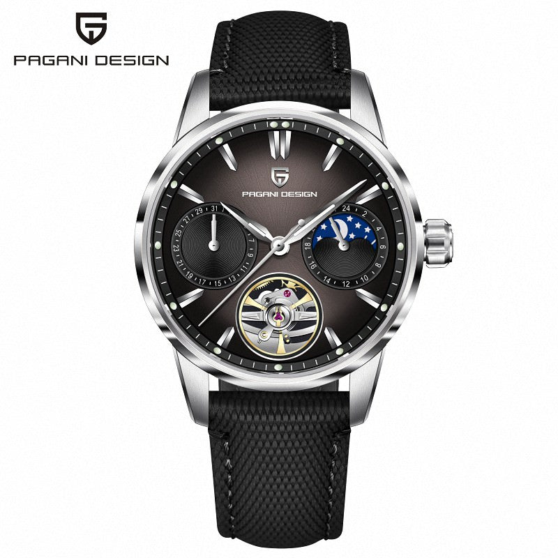 Pagani Design Mens Tourbillon Silver With Black Dial Mechanical Watch Ys021