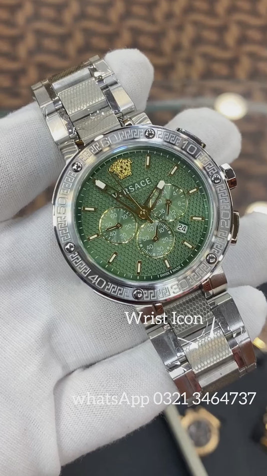 New Collection Silver With Green Dial Chronograph Watch