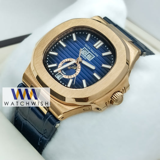 New Collection Rose Gold With Blue Dial Automatic Watch