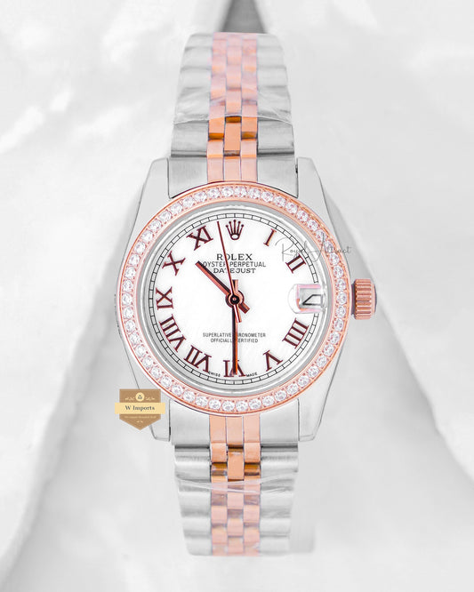 Latest Ladies Collection 31 Two Tone Rose Gold With White Dial Stone Bezel Automatic Watch ZR Factory