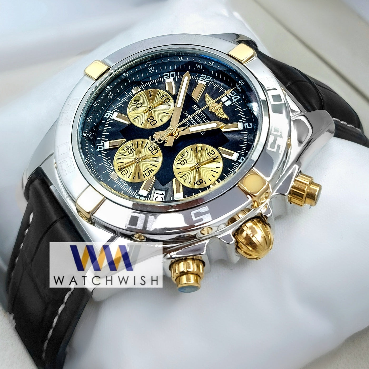 Premiun Quality Two Tone With Black Dial Chronograph Watch