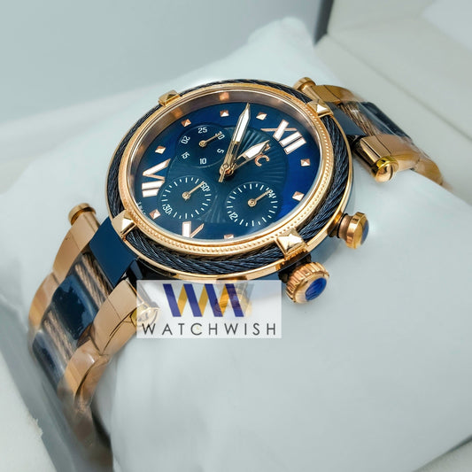 Ladies Collection Rose Gold With Blue Dial Chronograph Watch