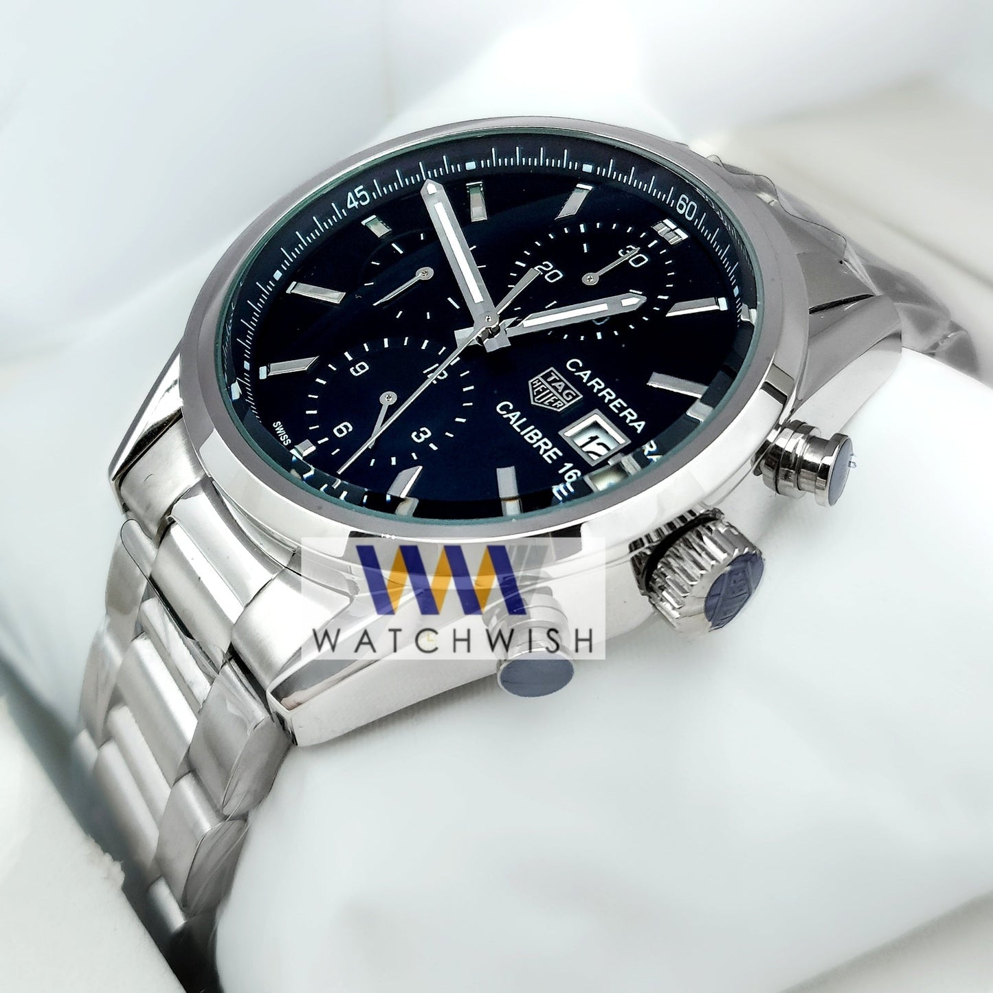 New Collection Silver With Black Dial Chronograph Watch