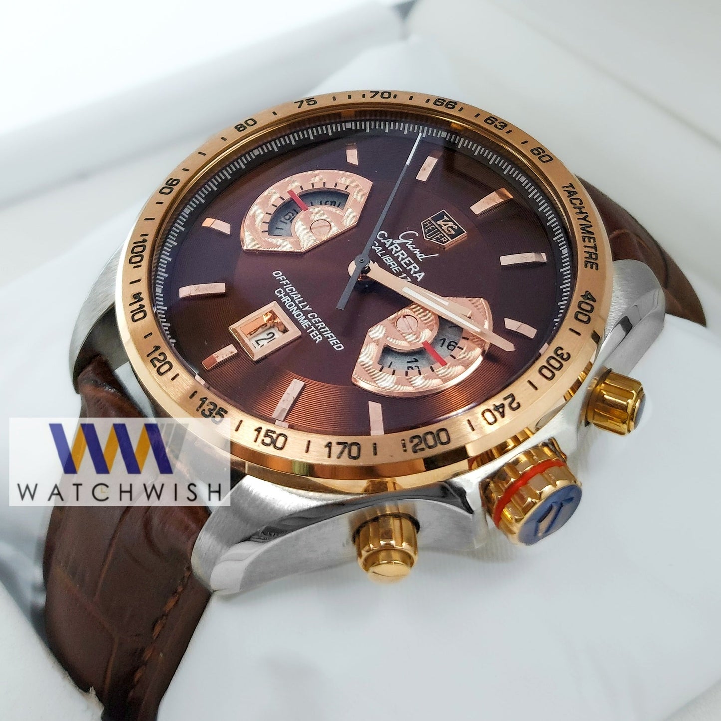 New Collection Two Tone With Brown Dial Chronograph Watch