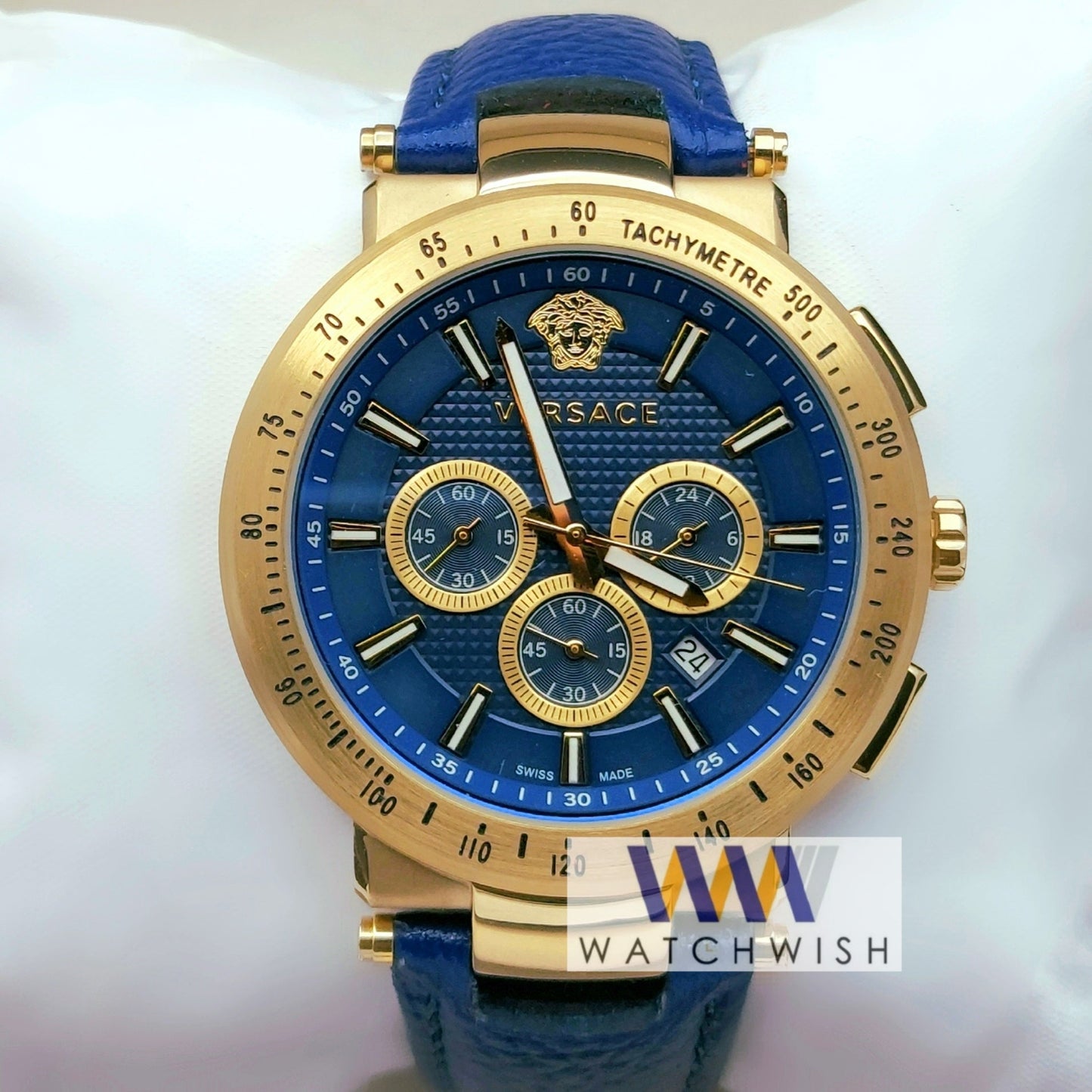 New Collection Rose Gold With Blue Dial Chronograph Watch