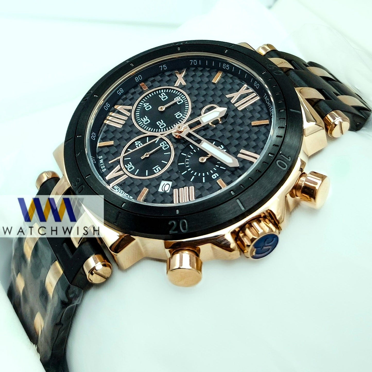 New Collection Two Tone Rose Gold With Black Dial and Bezel Chronograph Watch