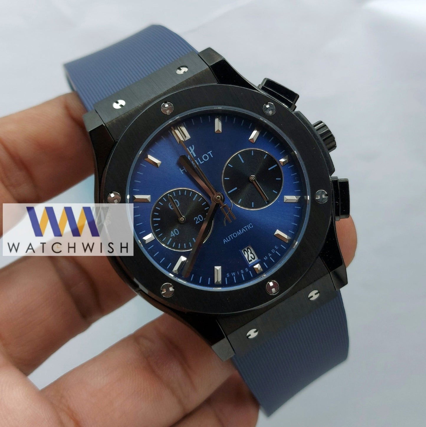 New Collection Full Black With Blue Dial Chronograph Brand Watch