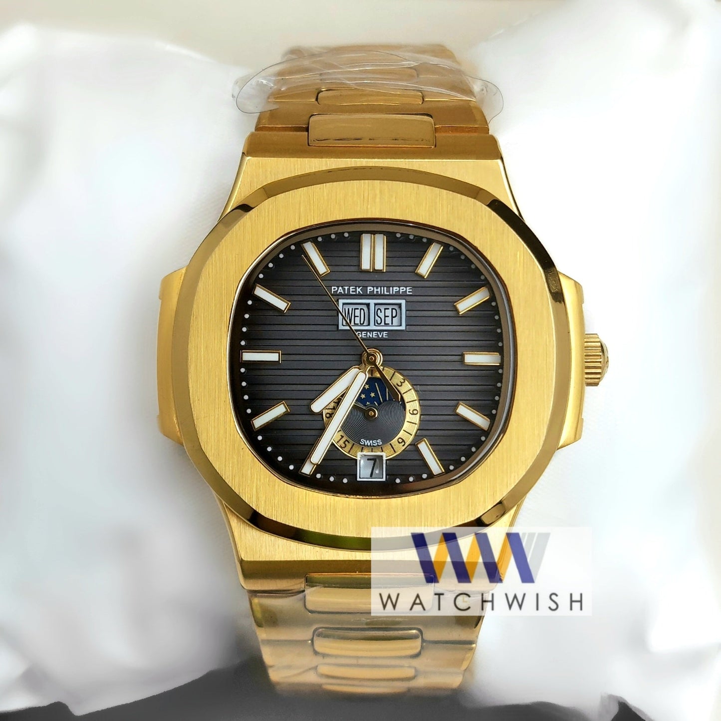 New Collection Yellow Gold With Grey Dial Moon Phase Automatic Watch