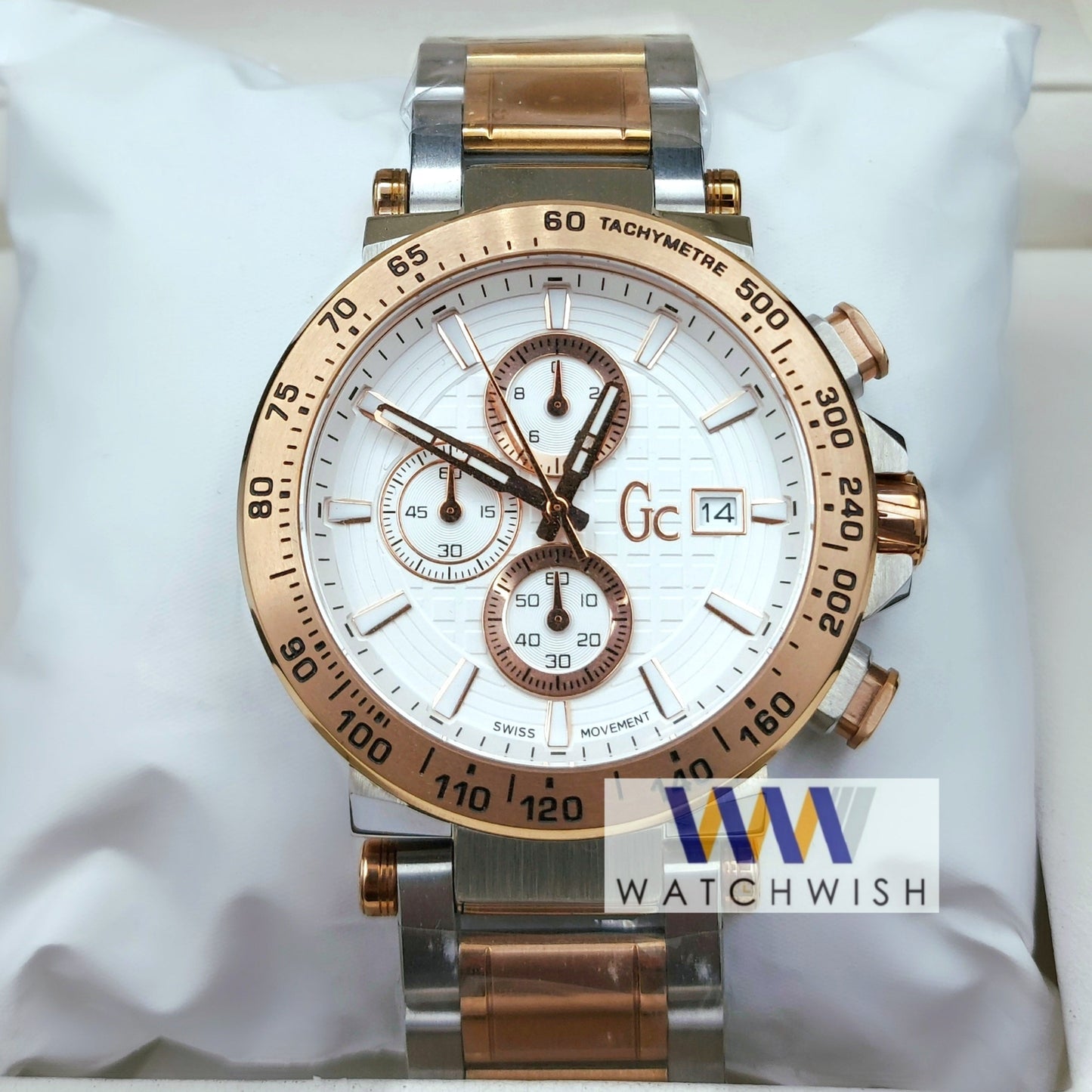 New Collection Two Tone White Dial Chronograph Watch