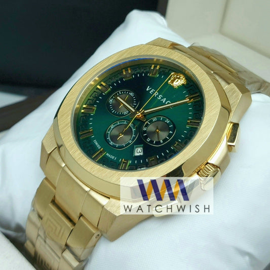 New Collection Gold with Green Dial Chronograph Watch