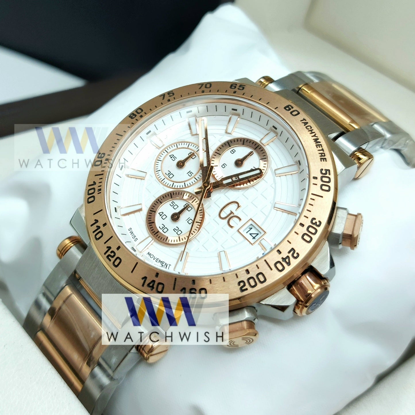 New Collection Two Tone White Dial Chronograph Watch