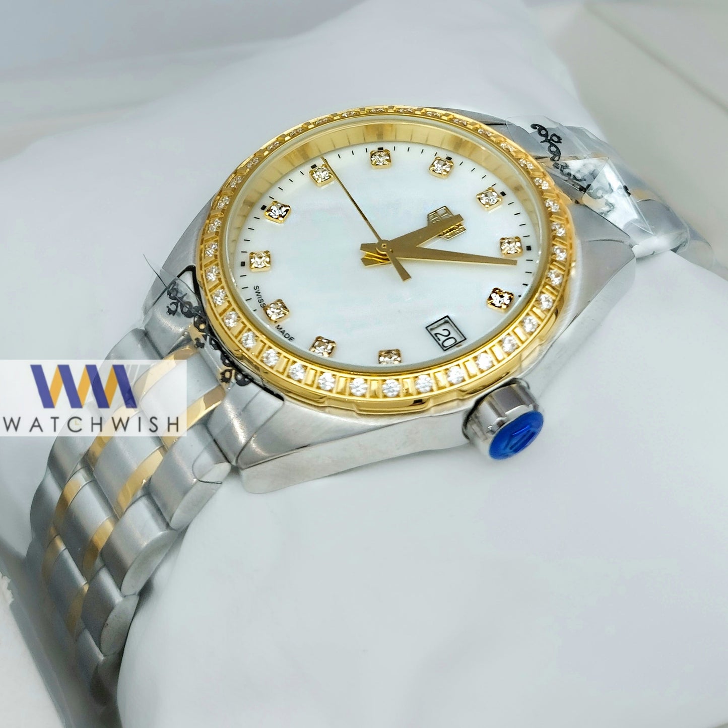 Ladies Collection Two Tone With White Marble Dial Ladies Branded Watch