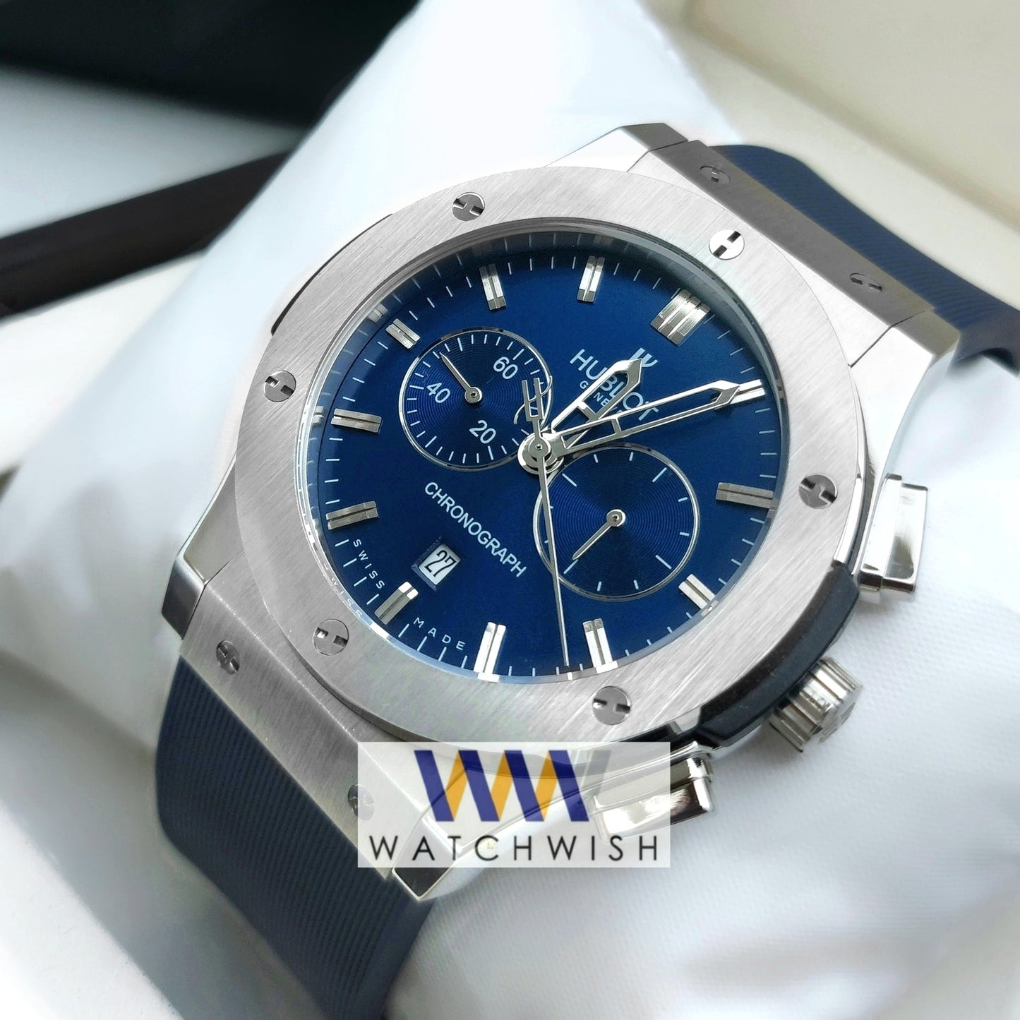 New Collection Silver With Blue Dial Chronograph Watch