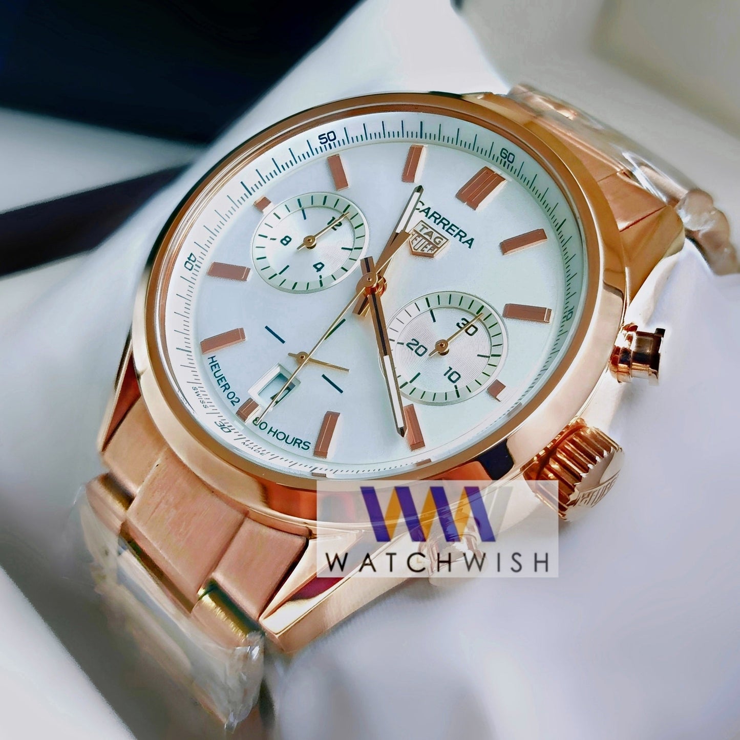 New Collection Rose Gold With White Dial Chronograph Watch