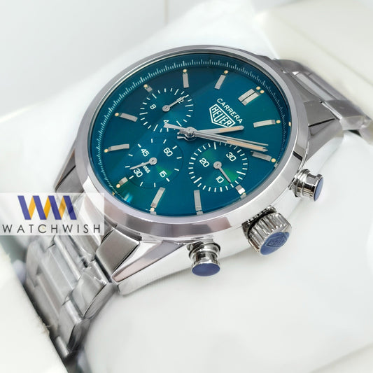 New Collection Silver With Green Dial Chronograph Watch