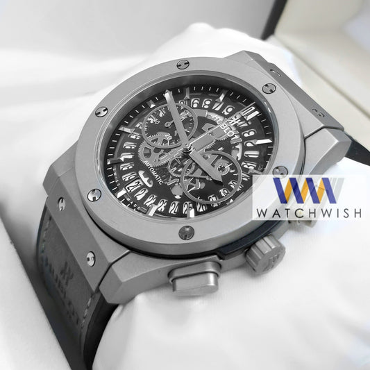 New Collection Silver Matt Case With Skeleton Dial Chronograph Branded Watch