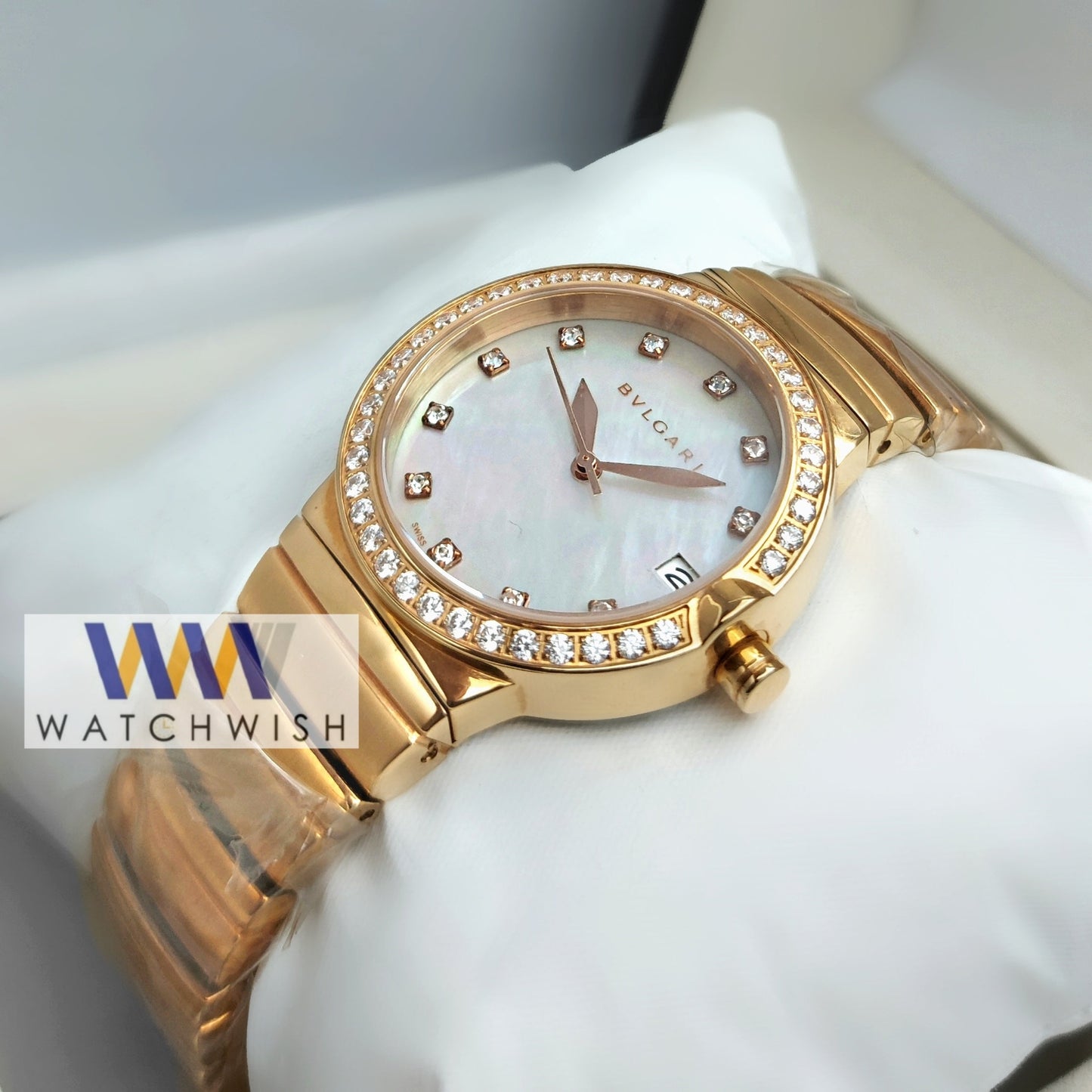 Ladies Collection Rose Gold With White Marble Dial Brand Watch